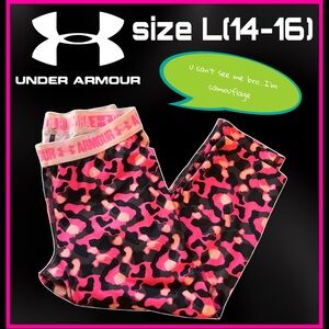UNDER ARMOUR hot pink camo capri LEGGINGS size L 14-16